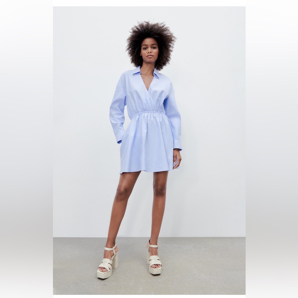 Zara sky blue shirt dress